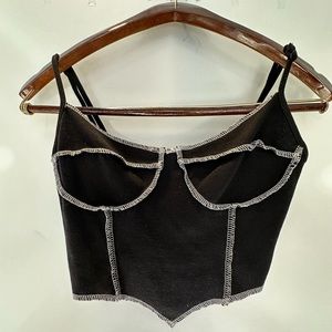 Casual Contrast Stitch Asymmetrical Hem Spaghetti Strap Corset Top